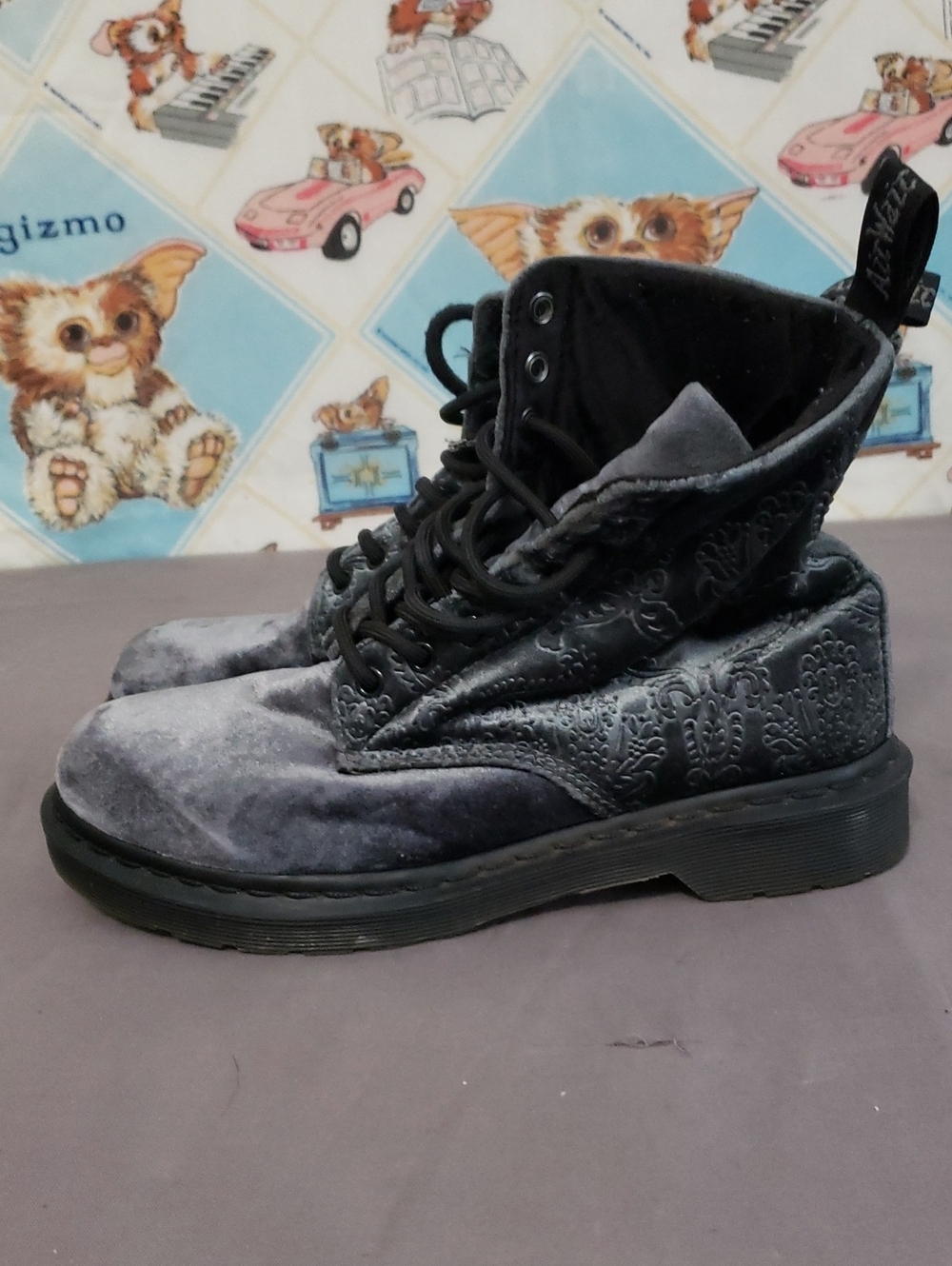 Womens Black Velvet Dr. Martens Lace-Up Boots - Picture 4 of 6